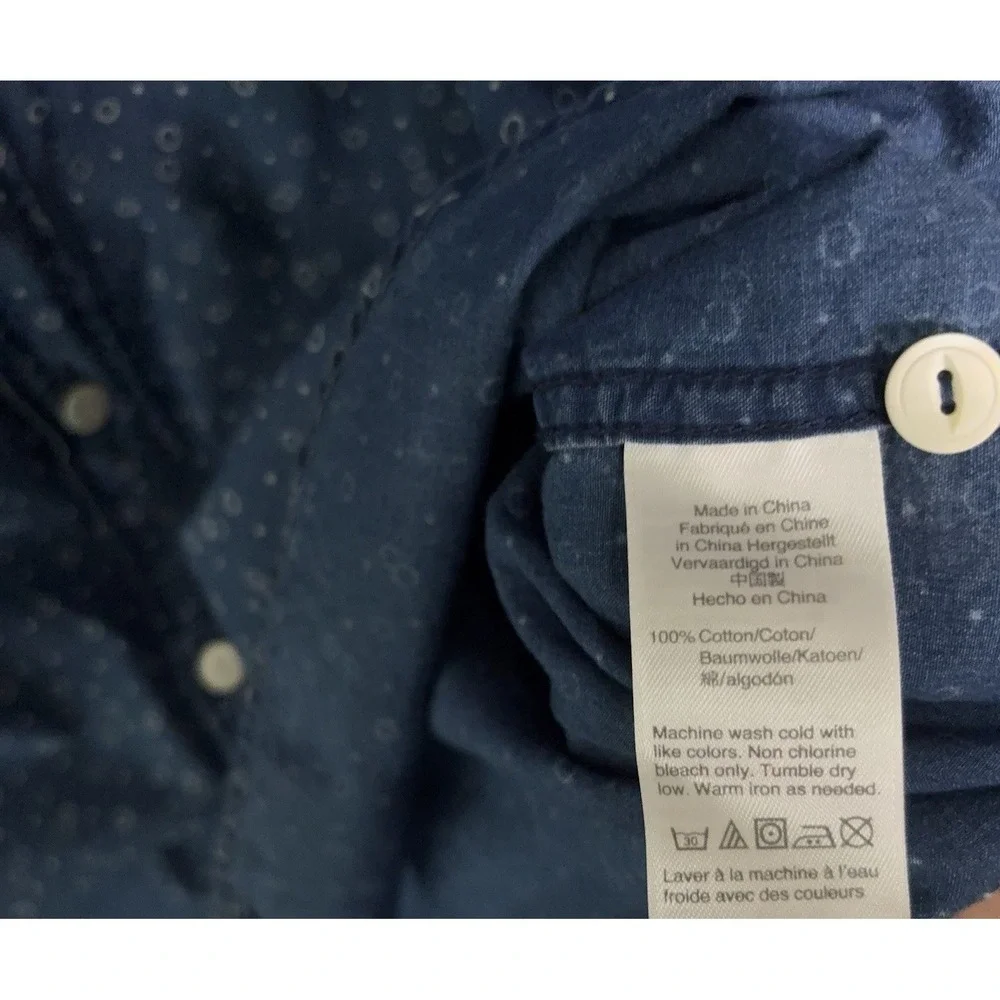 Wallace‎ & Barnes Chambray Denim Shirt Mens 2XL XXL Blue Circle Print Pockets